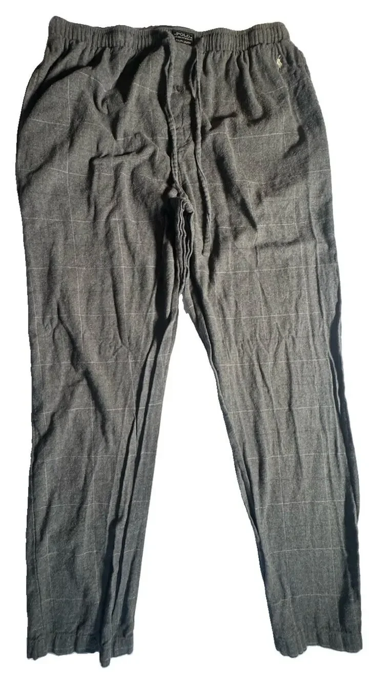 Polo Ralph Lauren Men’s L Gray Plaid Sleepwear Lounge Pajama Pants Pony